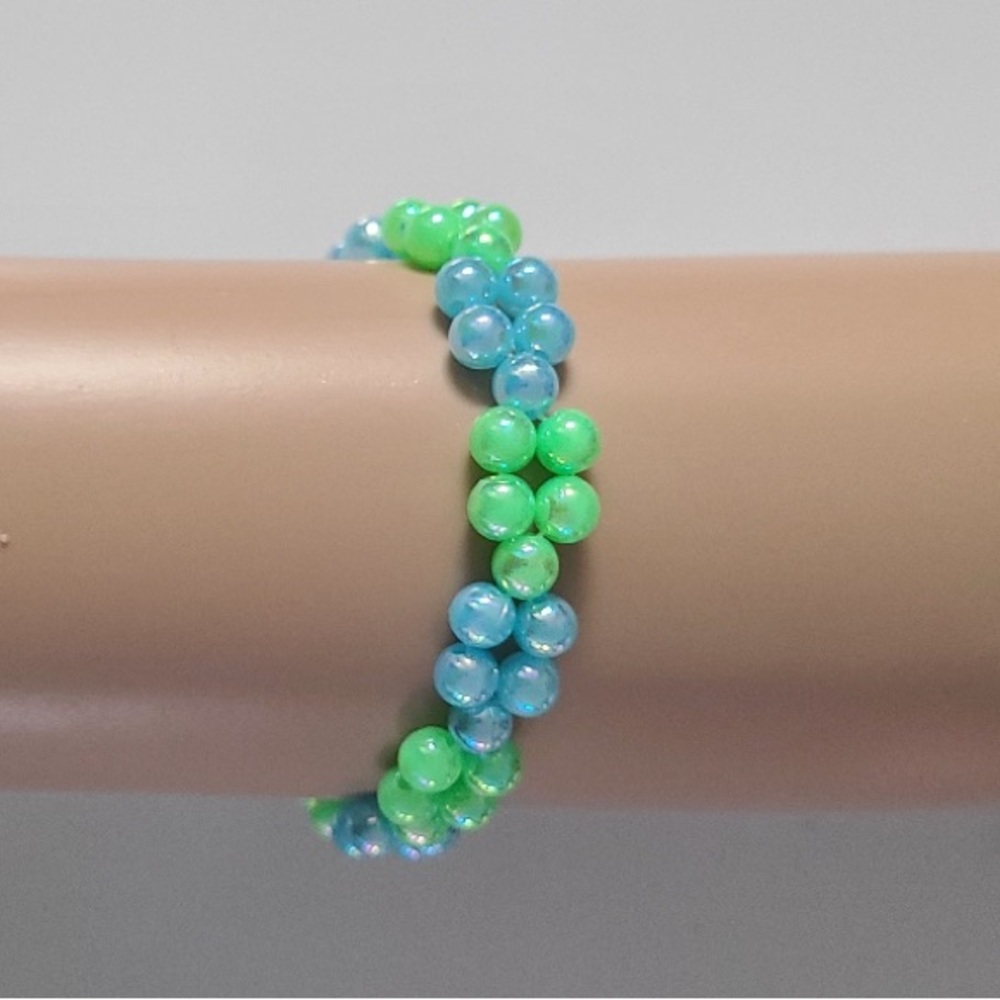 Handmade Green and Blue Beaded Bracelet